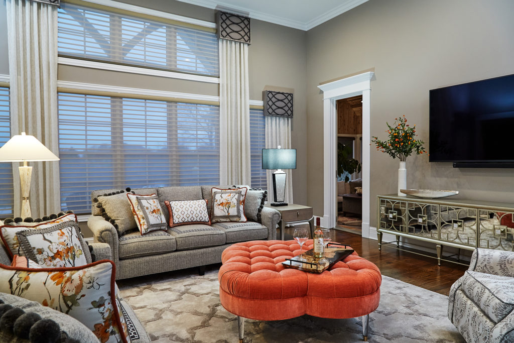 orange ottomans living room
